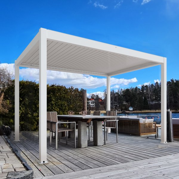 Hvit Premium Pergola | Motordrevet lamelltak