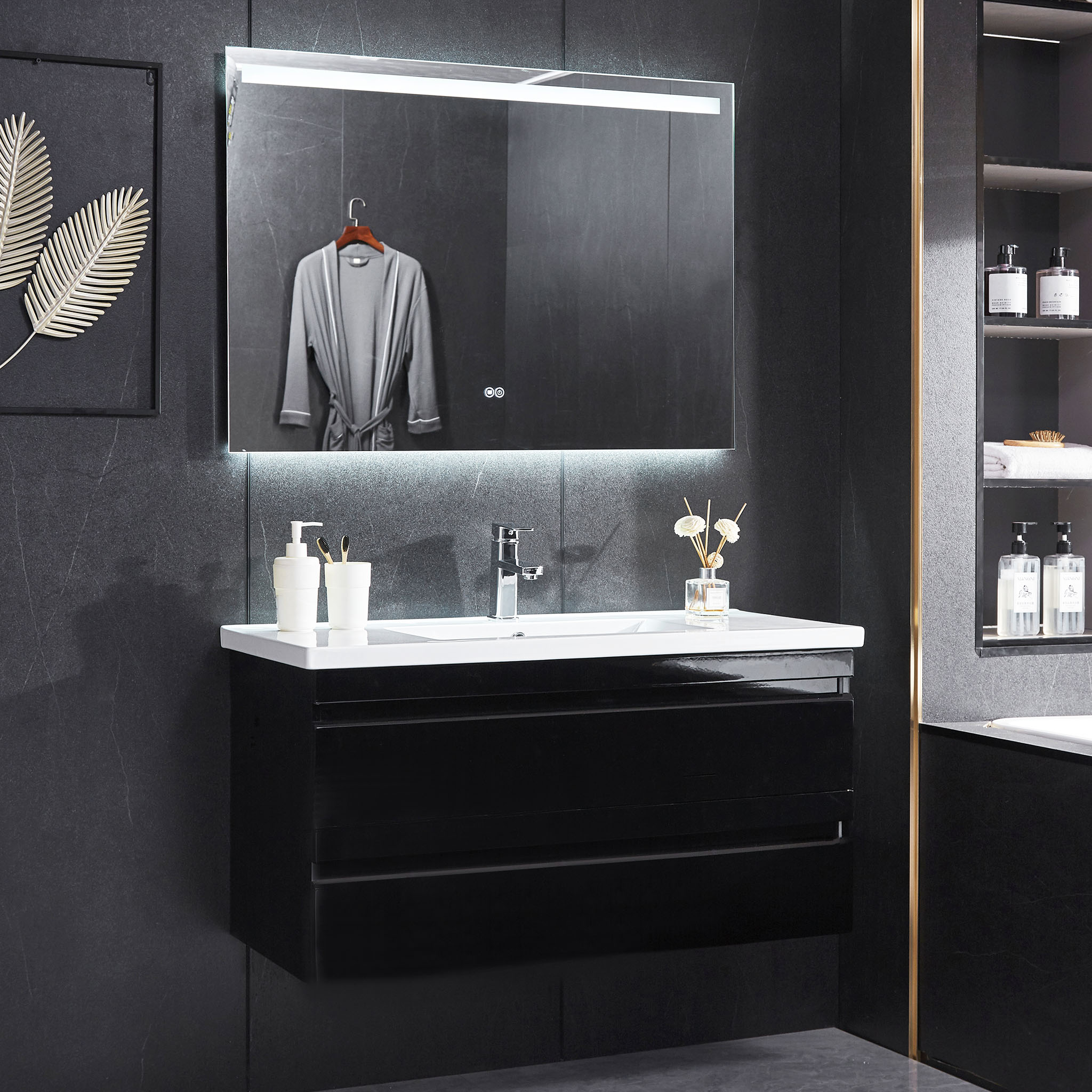 Baderomsmøbler 100cm | Kommode og LED-speil | Mikser inkludert