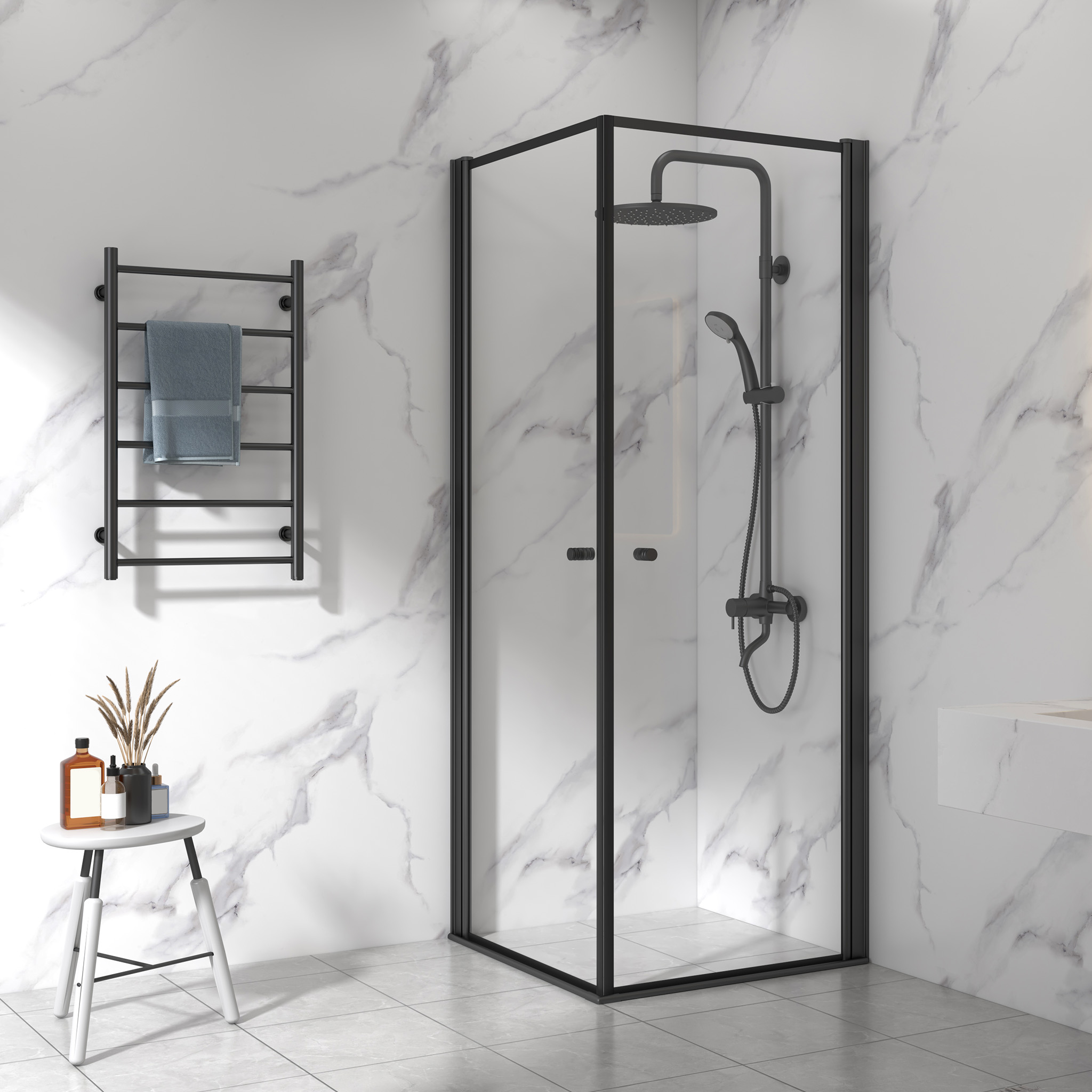 Dusjhjørne 90x90cm | Aluminium og sikkerhetsglass | Sort ramme