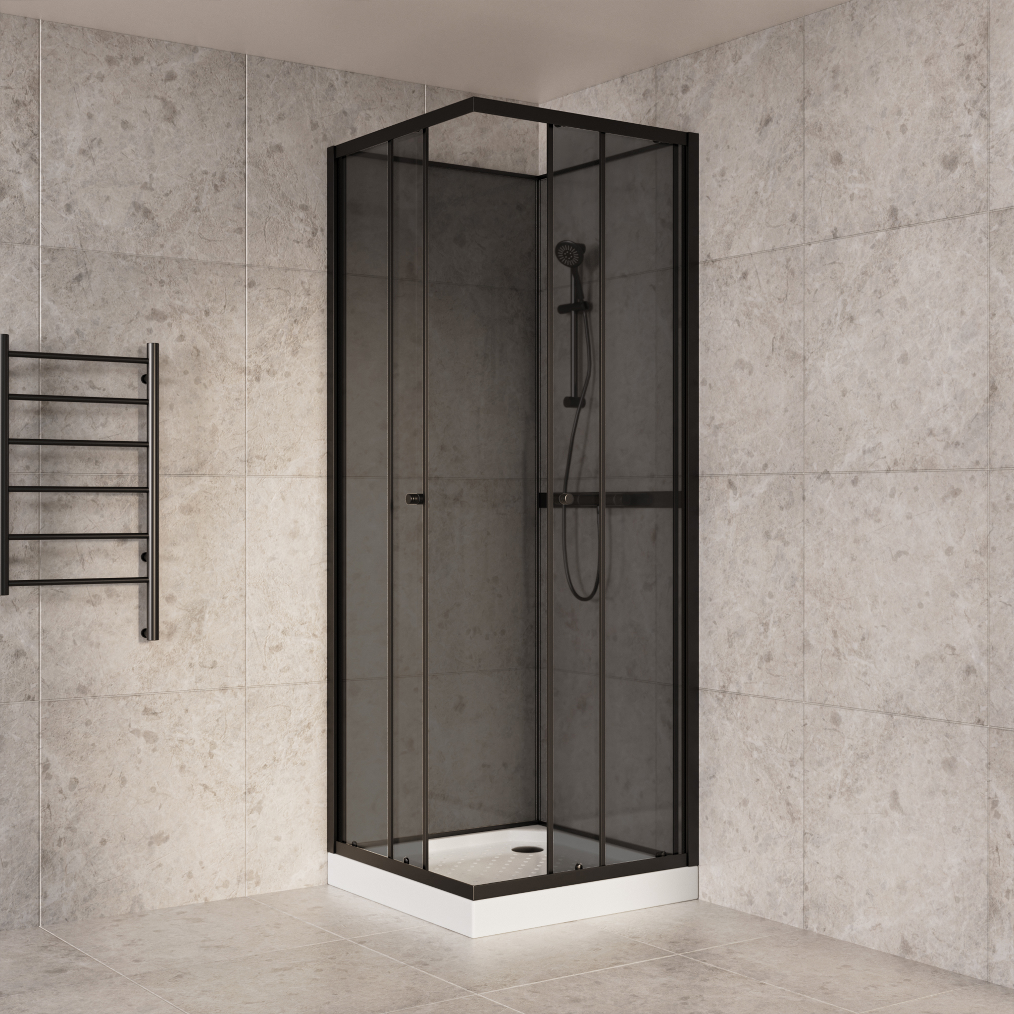 Dusjkabinett 80x80cm | Aluminium og sikkerhetsglass | Sort ramme