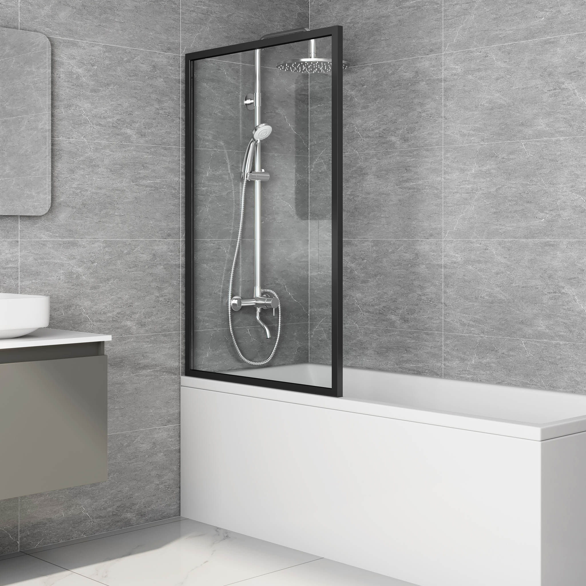 Dusj vegg badekar 140x80cm | Svarte profiler | Klara