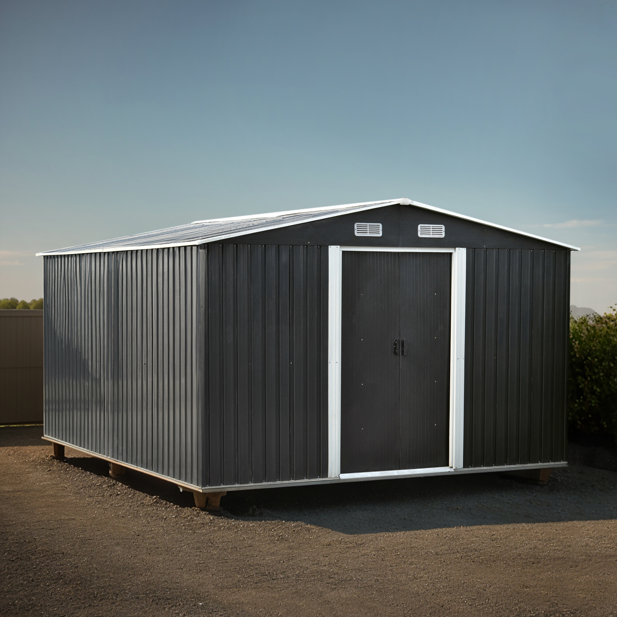 Lager og redskapsbod 12,5m² | Dobbel skyvedør | Base inkludert