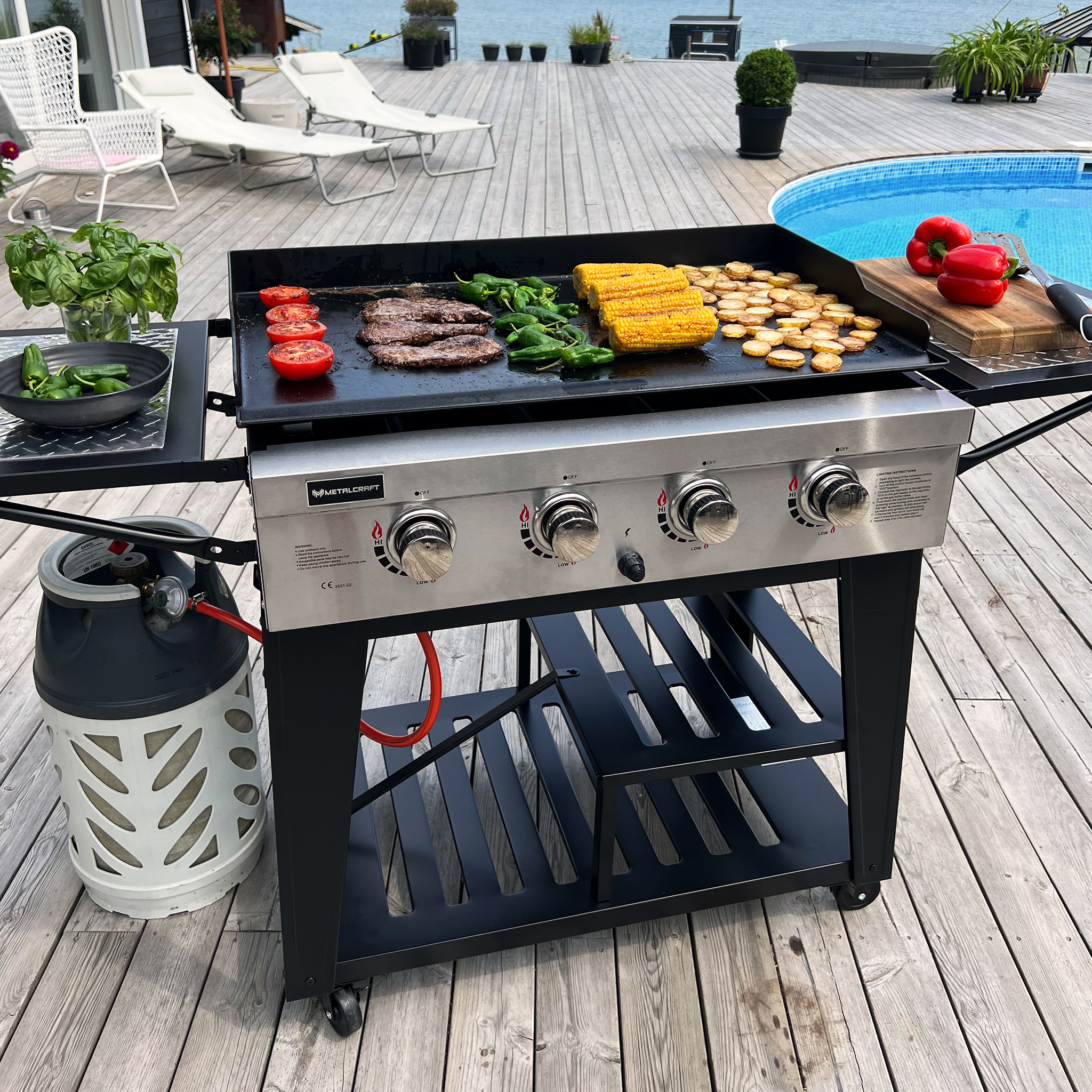 Gassdrevet stekebord 16 kW - 4 rustfrie brennere - Lockhart