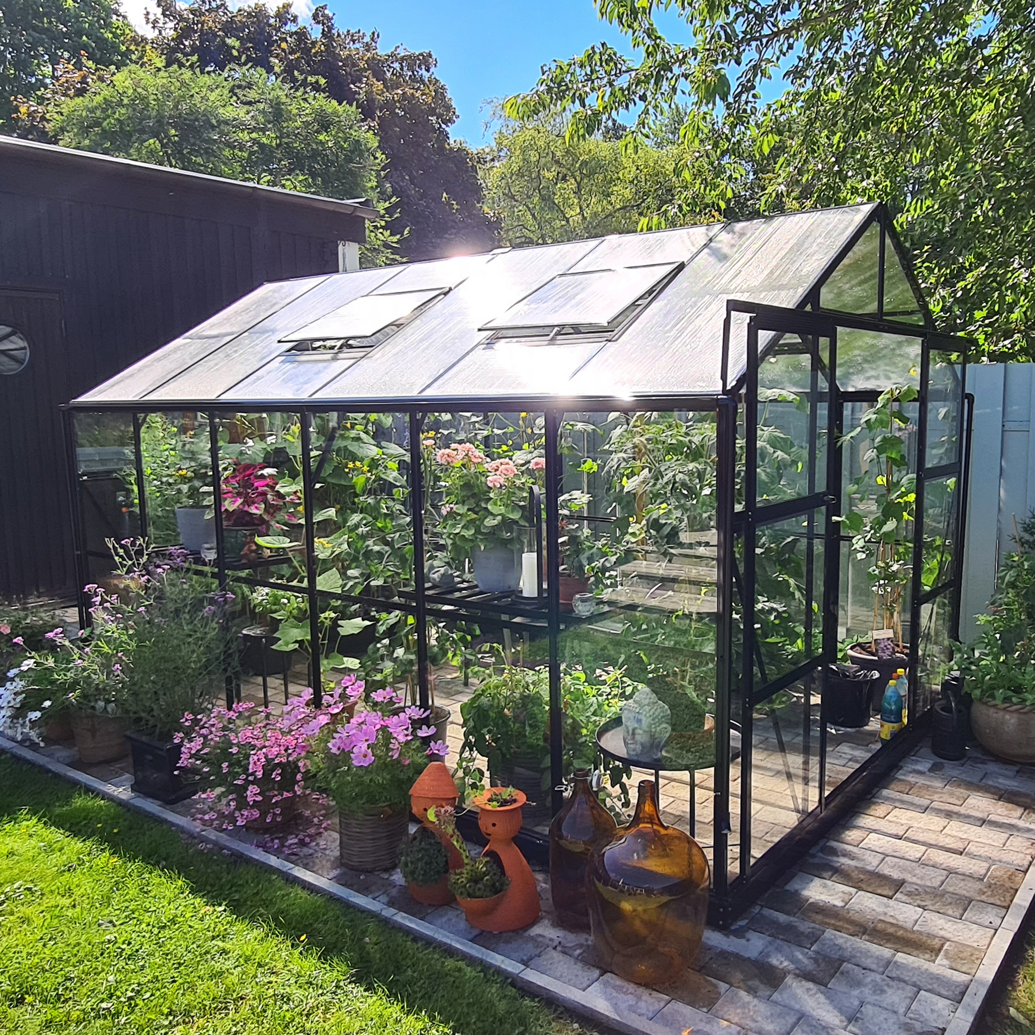 Drivhus 9,6 m² | 4mm sikkerhetsglass | 5 års stormgaranti | Svart