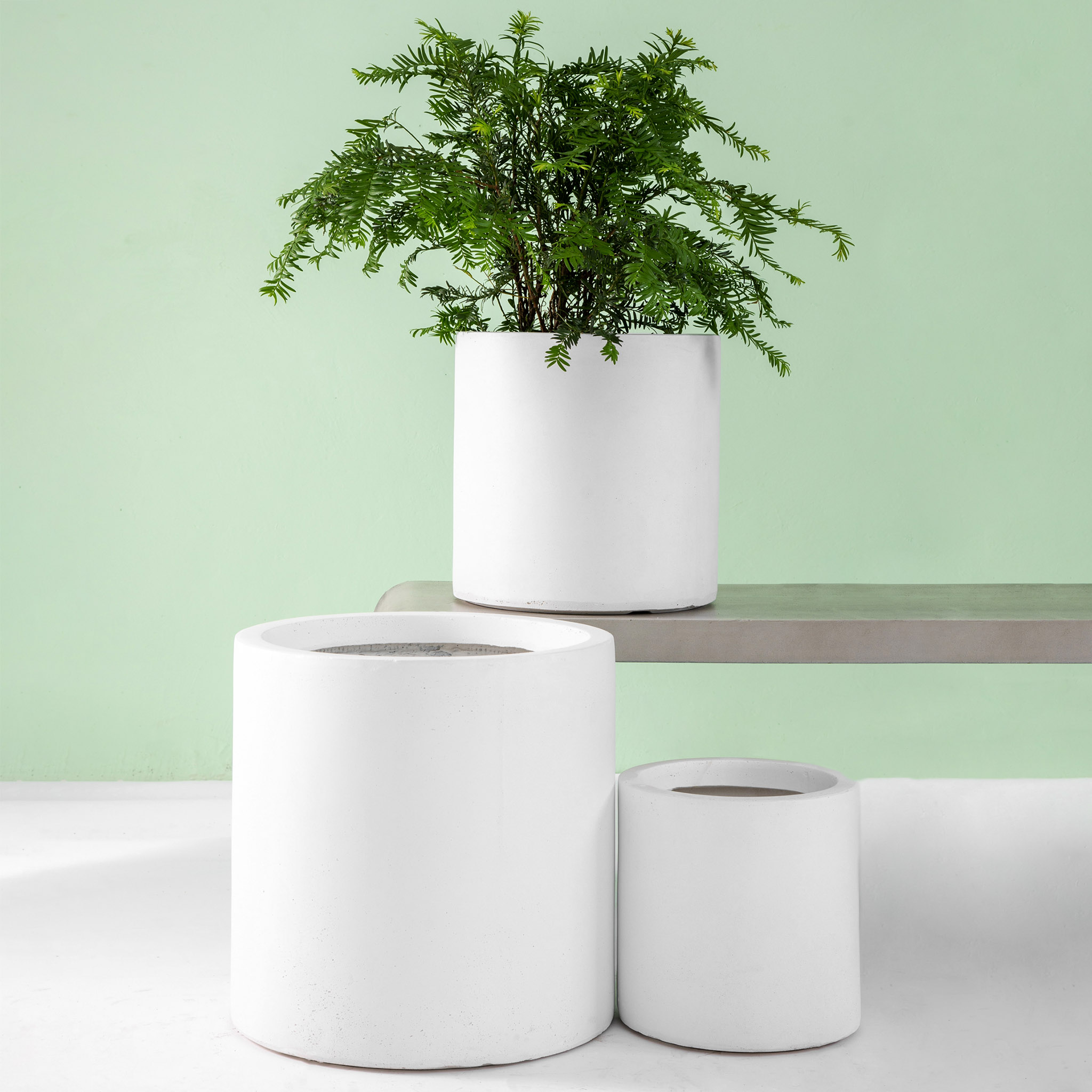 Fiberarmerte utendørskrukker - Hvite - 3-pack