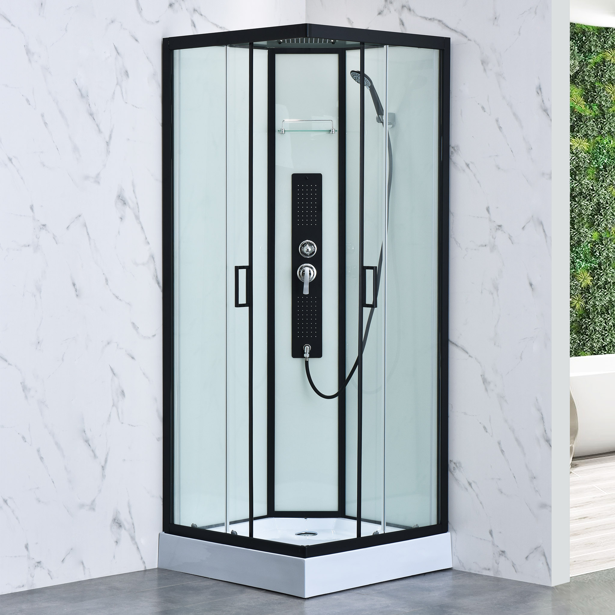 Moderne dusjkabinett 90x90x215cm | Flere strålemoduser | Svart