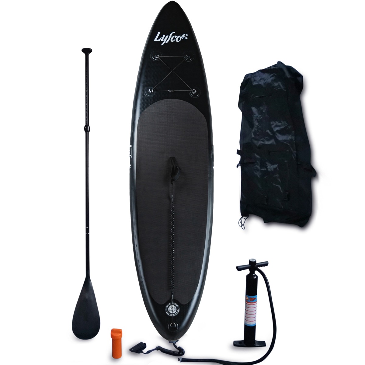 SUP-brett 3,3m | Oppblåsbar padlebrett|15psi | Svart | Lyfco