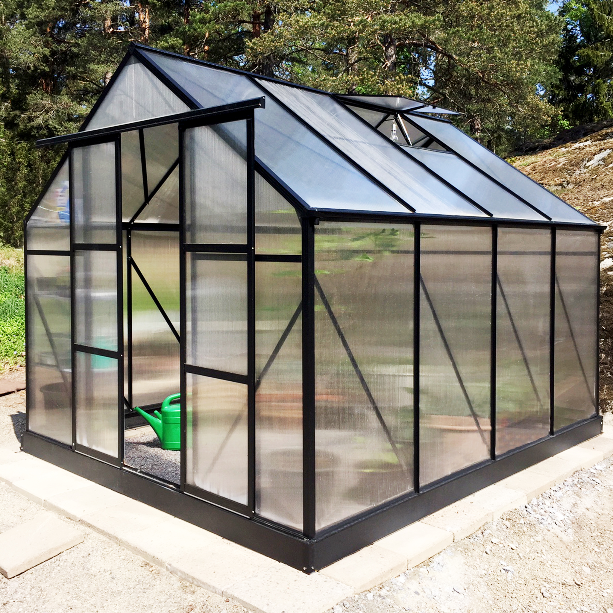 Drivhus 7,2m² | Ekstra høy dyrkingshøyde | 6mm kanalplast | Svart