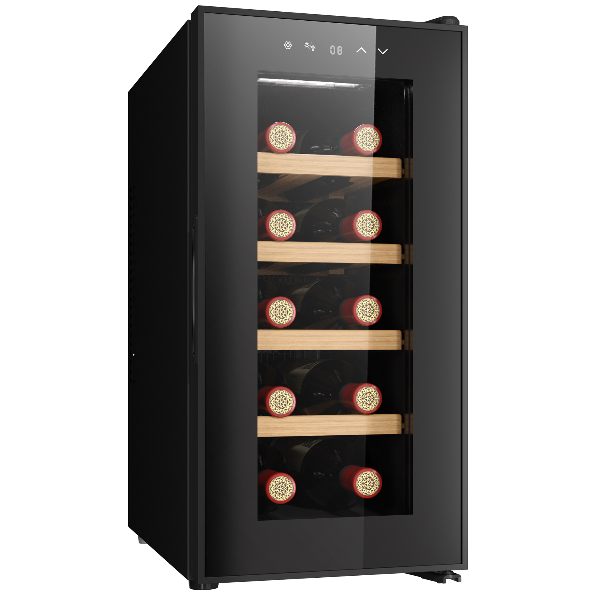 Vinkjøler 10 flasker | Ekstra lydløs | LED-belysning | 26,5 cm smal